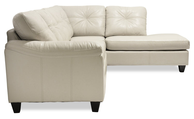 Sofa sectionnel de droite Addison 2 pièces fabriqué au Canada en tissu d’apparence cuir avec coussins de siège amovibles - beige