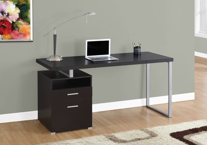 Bureau réglable Heather de 60 po à 2 tiroirs et compartiment ouvert - espresso