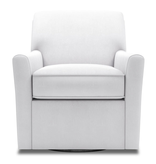 Fauteuil d’appoint pivotant Sofa Lab personnalisable de 31 po fabriqué au Canada en tissu d’apparence lin - blanc Pax Ice