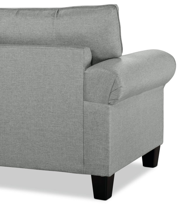 Fauteuil Tula de 42 po fabriqué au Canada en tissu avec accoudoirs enroulés - gris brume