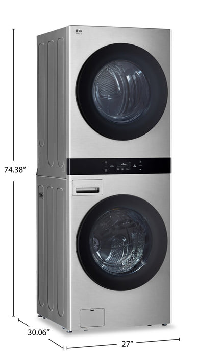 Tour de lavage WashTowerMC à la vapeur haute efficacité LG Studio à chargement frontal avec laveuse de 5,8 pi³ et sécheuse de 7,4 pi³ - acier Nobel - SWWE50N3
