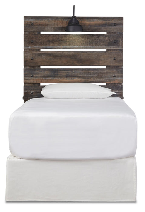 Tête de lit à panneau Abby avec éclairage à DEL et ports USB, brune - format lit simple