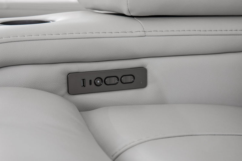 Sofa sectionnel à inclinaison électrique Cinema 5 pièces en apparence cuir avec appuie-têtes électriques - gris brume cosmique