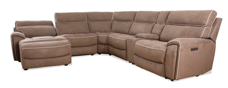 Sofa sectionnel de gauche à inclinaison électrique Newport de Cindy Crawford Home 6 pièces en suédine avec port USB - taupe