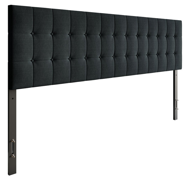 Tête de lit rembourrée Ellis en tissu anthracite avec capitonnage à boutons - format très grand lit