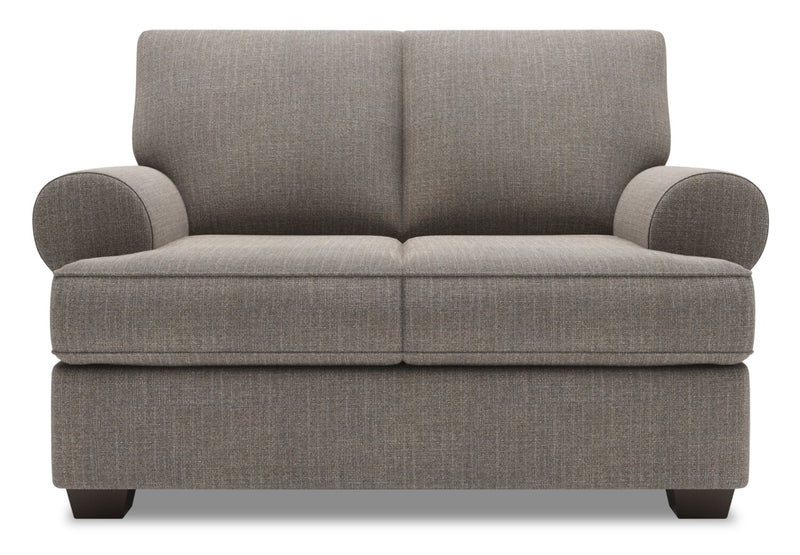 Causeuse personnalisable Roll de Sofa Lab de 64 po fabriquée au Canada en tissu d’apparence lin avec accoudoirs enroulés - gris Luna Smoke