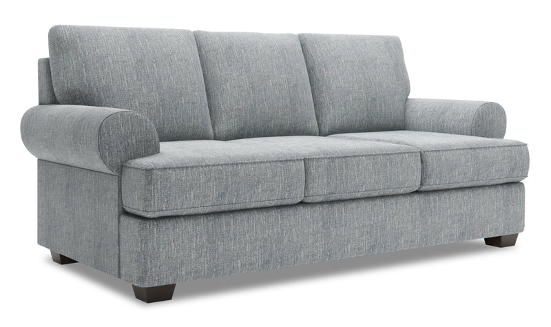 Sofa-lit personnalisable Roll de Sofa Lab de 86 po fabriqué au Canada en tissu d’apparence lin avec accoudoirs enroulés - gris Luna Pewter