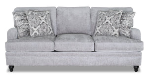 Sofa Bellmont de 89 po fabriqué au Canada en tissu de chenille avec coussins réversibles et pattes en bois - gris platine