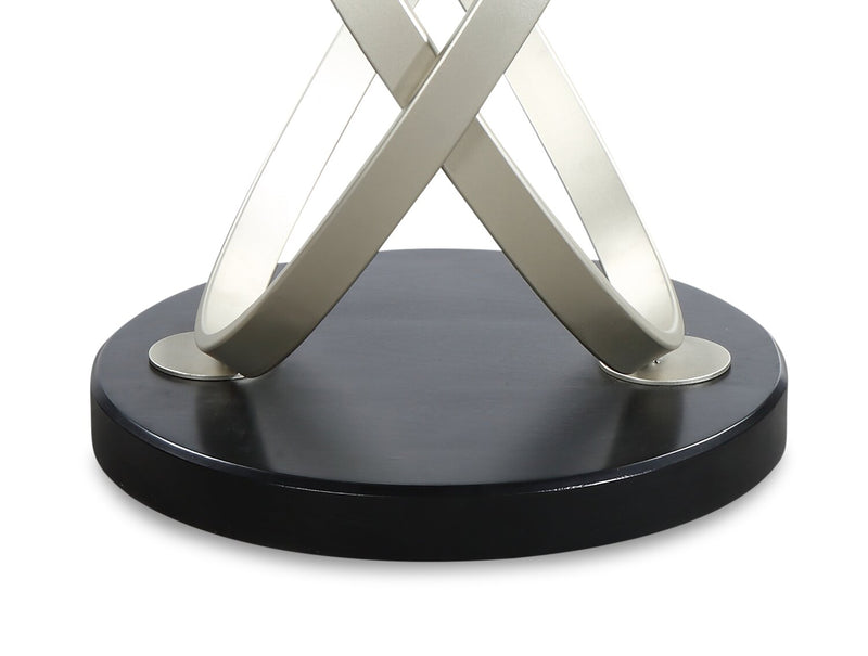 Table de bout ronde moderne Vikki de 26 po avec dessus en verre - verre avec base en métal