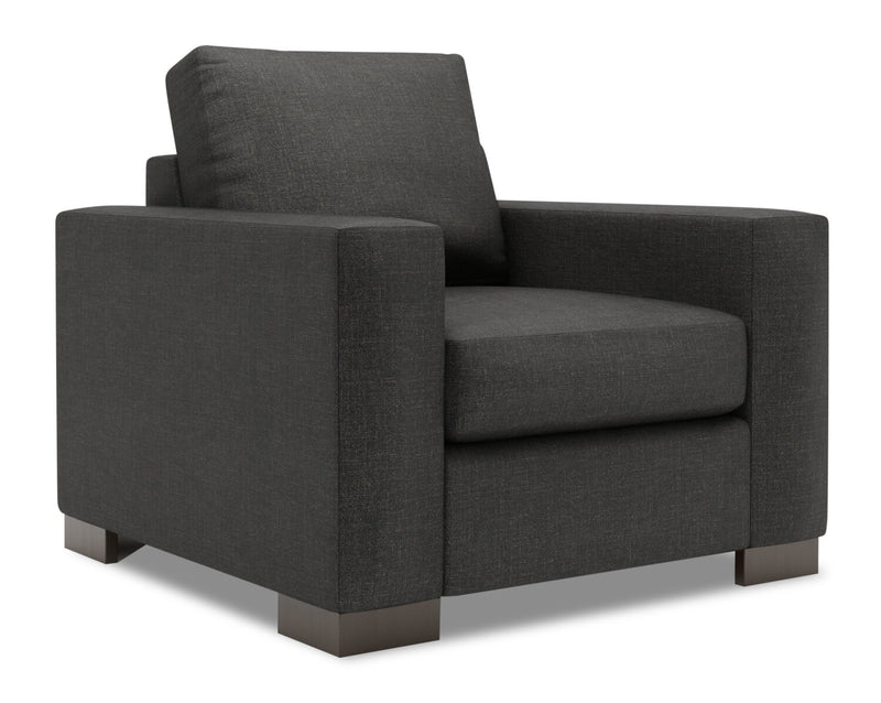 Fauteuil Track de Sofa Lab personnalisable de 38 po fabriqué au Canada en tissu d’apparence lin avec accoudoirs rectilignes - gris Luna Kohl