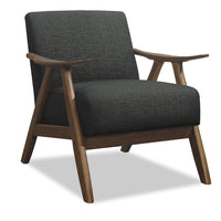  Fauteuil d’appoint Kyra de 28,5 po en tissu d’apparence lin avec accoudoirs courbés et armature en bois - gris