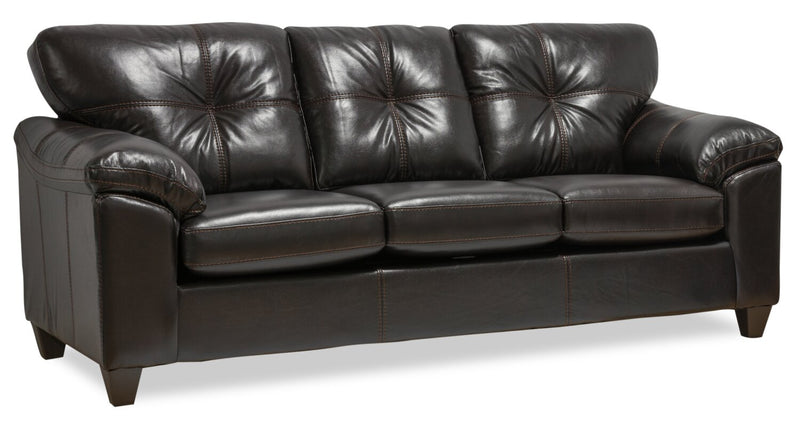 Sofa Addison de 86 po fabriqué au Canada en tissu d’apparence cuir avec coussin de siège amovible et capitonnage - noir mûre