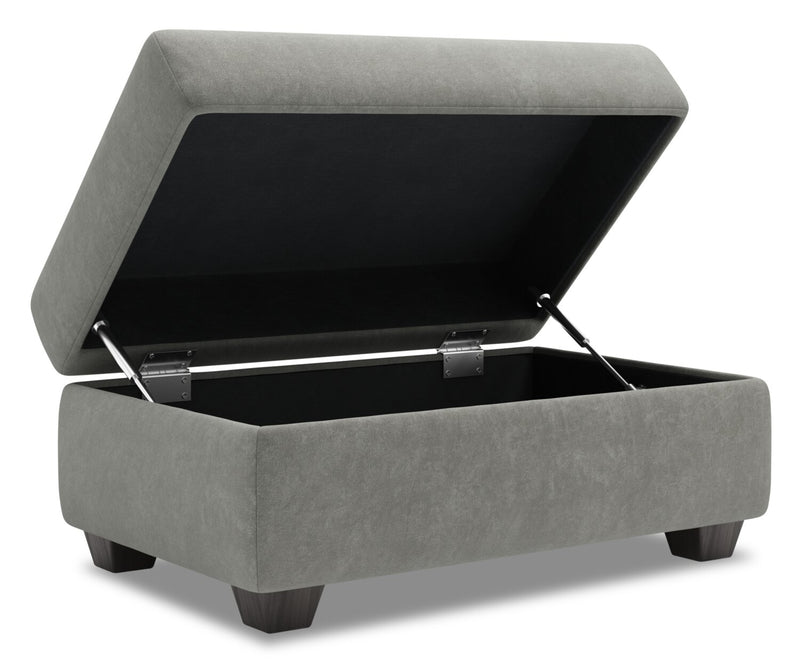 Pouf de rangement personnalisable The Trunk de Sofa Lab de 39 po fabriqué au Canada en tissu de velours - gris Platinum Grey