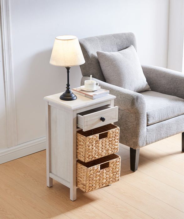 Table de fauteuil Jon de 15,5 po avec 2 paniers et tiroir - chêne blanc