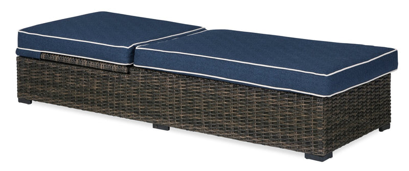 Chaise longue Hilo pour la terrasse à l’extérieur avec dossier réglable - résistante aux rayons UV et aux intempéries - bleue et brune