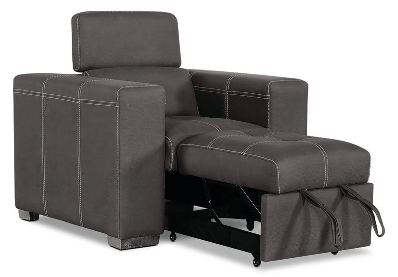 Fauteuil Drake de 41,5 po en tissu de suédine avec pouf rétractable et appuie-têtes relevables - gris ciment