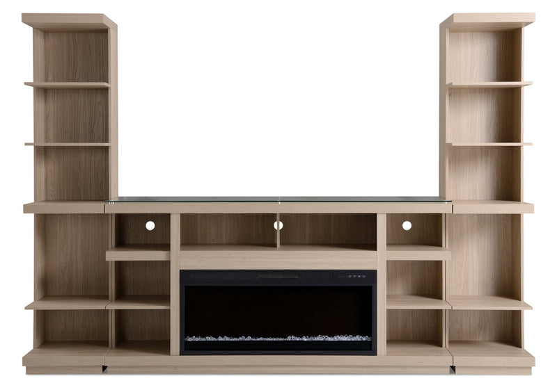 Meuble audio-vidéo Axel 3 pièces de 74 po avec foyer électrique et rangement pour téléviseurs jusqu’à 85 po - taupe