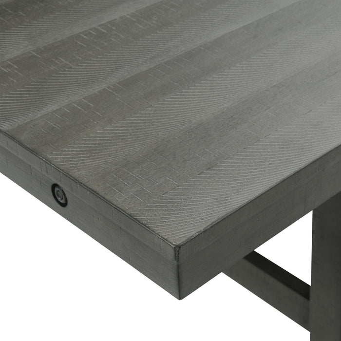 Ensemble de salle à manger Alto 6 pièces avec table, banc, rallonge de 65 po à 83 po (L), base à tréteaux et 4 chaises - gris
