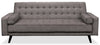 Futon Avery de 81,5 po en tissu d’apparence lin avec mécanisme Klik Klak, capitonnage et deux accoudoirs coussinés - gris