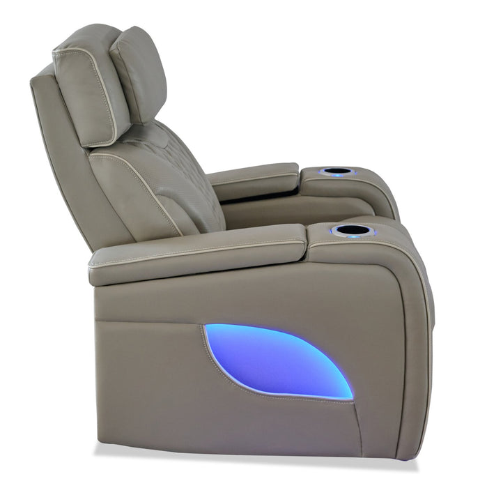 Fauteuil de massage à inclinaison électrique Elite de 38 po en cuir véritable avec appuie-tête électrique et accoudoirs de rangement - gris