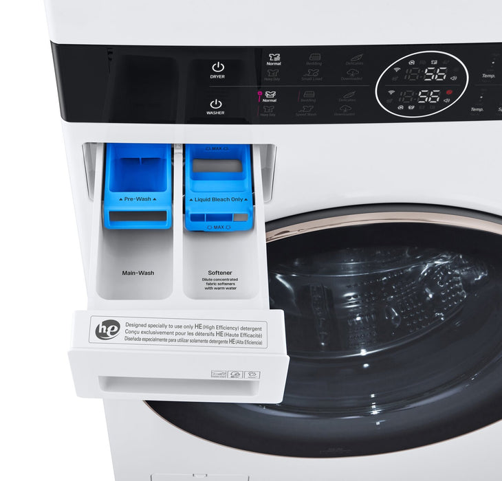 Tour de lavage WashTowerMC haute efficacité LG à chargement frontal avec laveuse de 5,2 pi³ et sécheuse de 7,4 pi³ - blanche - WKE100HWA