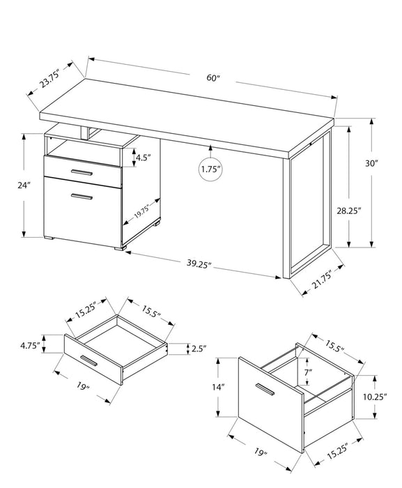 Bureau réglable Heather de 60 po à 2 tiroirs et compartiment ouvert - taupe foncé