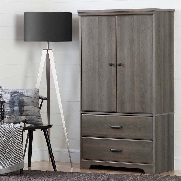 Commode verticale Holt de 33,75 po (L) x 63,5 po (H) à 2 tiroirs avec armoire de rangement pour la chambre à coucher, fabriquée au Canada - gris-brun