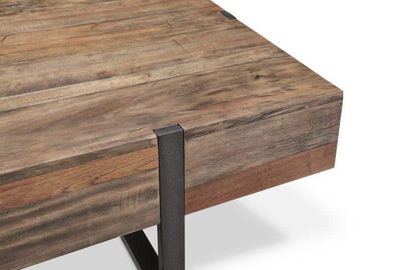 Table de salon moderne Manchester de 54 po avec rangement et tablette - bois brun avec base en fer