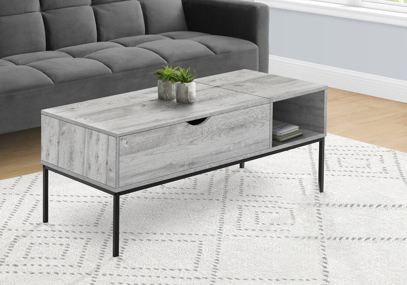 Table à café moderne Bence de 42 po avec dessus relevable et rangement - taupe avec pattes en métal noir