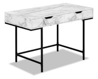 Bureau Butler de 47,25 po à 2 tiroirs - apparence marbre blanc