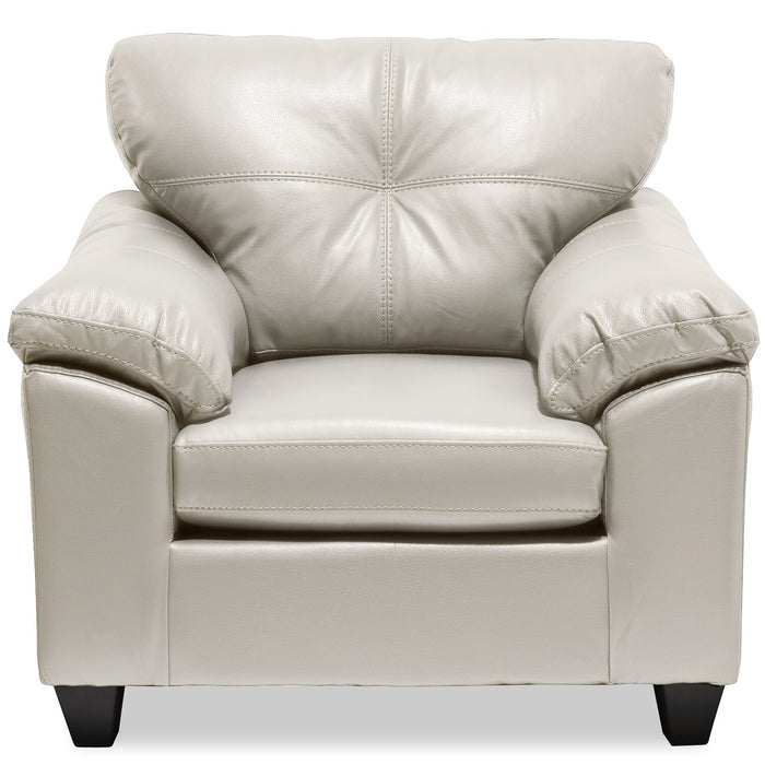 Fauteuil Addison de 42 po fabriqué au Canada en tissu d’apparence cuir avec coussin de siège amovible et capitonnage - beige