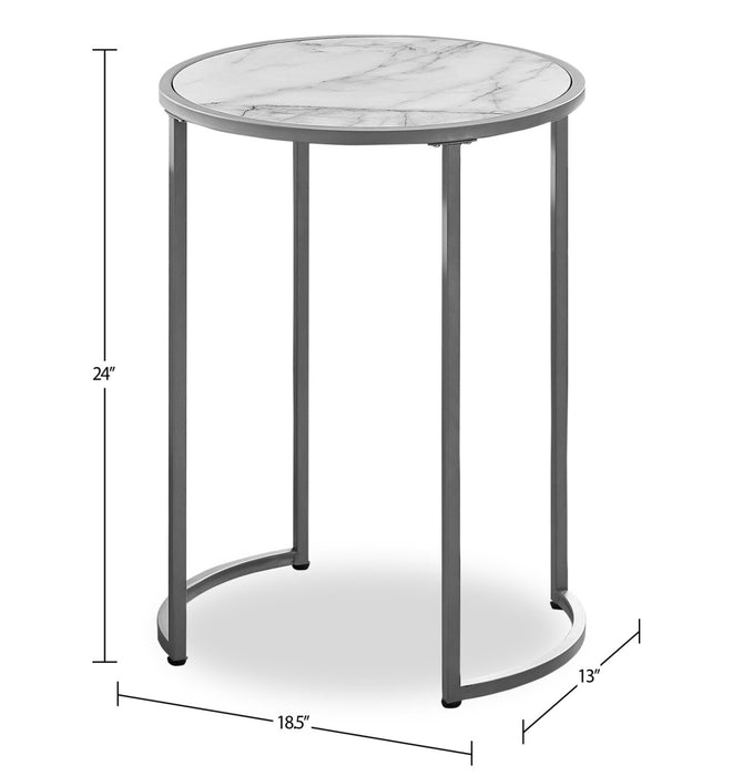 Table de fauteuil Jacki de 18,25 po - imitation marbre blanc