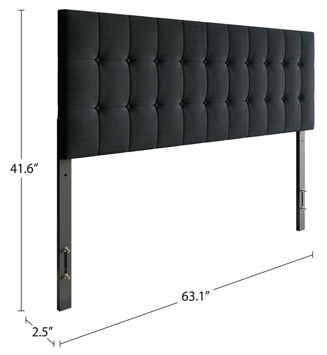 Tête de lit rembourrée Ellis en tissu anthracite avec capitonnage à boutons - format grand lit