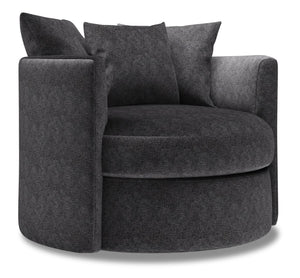 Fauteuil d’appoint pivotant Nest de Sofa Lab personnalisable de 41 po fabriqué au Canada en tissu de chenille - gris Luxury Charcoal