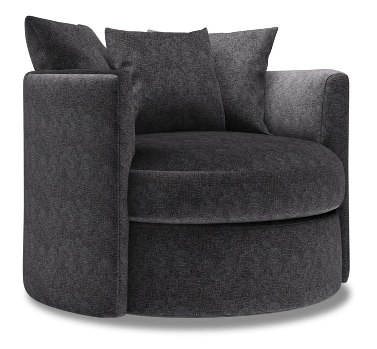 Fauteuil d’appoint pivotant Nest de Sofa Lab personnalisable de 41 po fabriqué au Canada en tissu de chenille - gris Luxury Charcoal