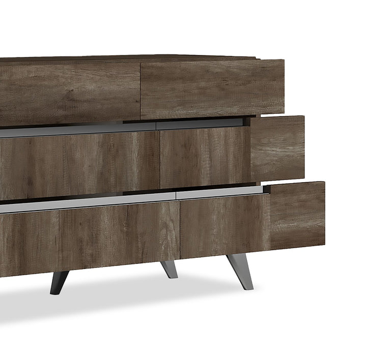 Commode chambre à coucher Gino à 6 tiroirs - fabriquée en Italie, 67 po (L) x 32 po (H), moderne - brune