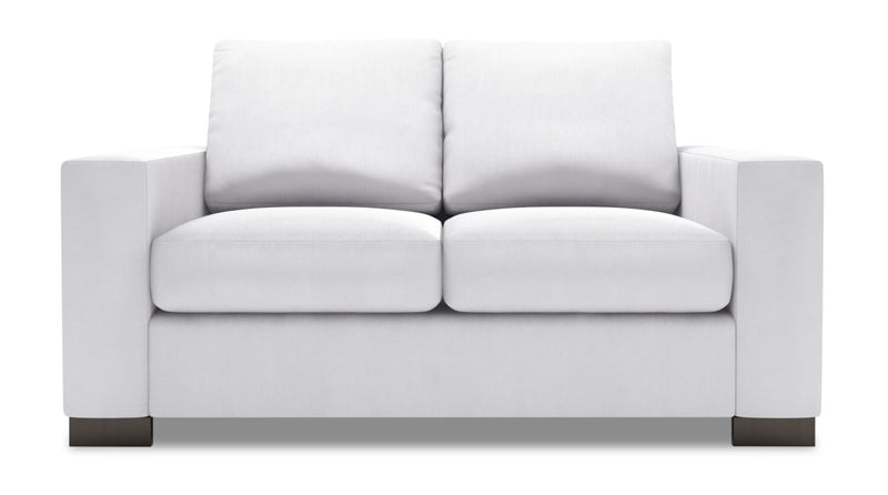 Causeuse personnalisable Track de Sofa Lab de 62 po fabriquée au Canada en tissu d’apparence lin avec accoudoirs rectilignes - blanc Pax Ice