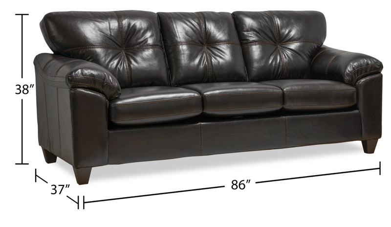 Sofa Addison de 86 po fabriqué au Canada en tissu d’apparence cuir avec coussin de siège amovible et capitonnage - noir mûre