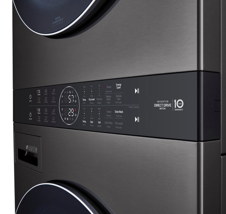 Tour de lavage WashTowerMC à la vapeur haute efficacité LG à chargement frontal avec laveuse de 5,2 pi³ et sécheuse de 7,4 pi³ - acier noir - WKGX201HBA