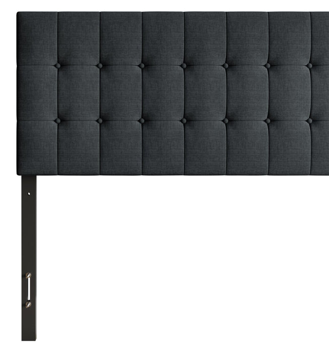 Tête de lit rembourrée Ellis en tissu anthracite avec capitonnage à boutons - format très grand lit