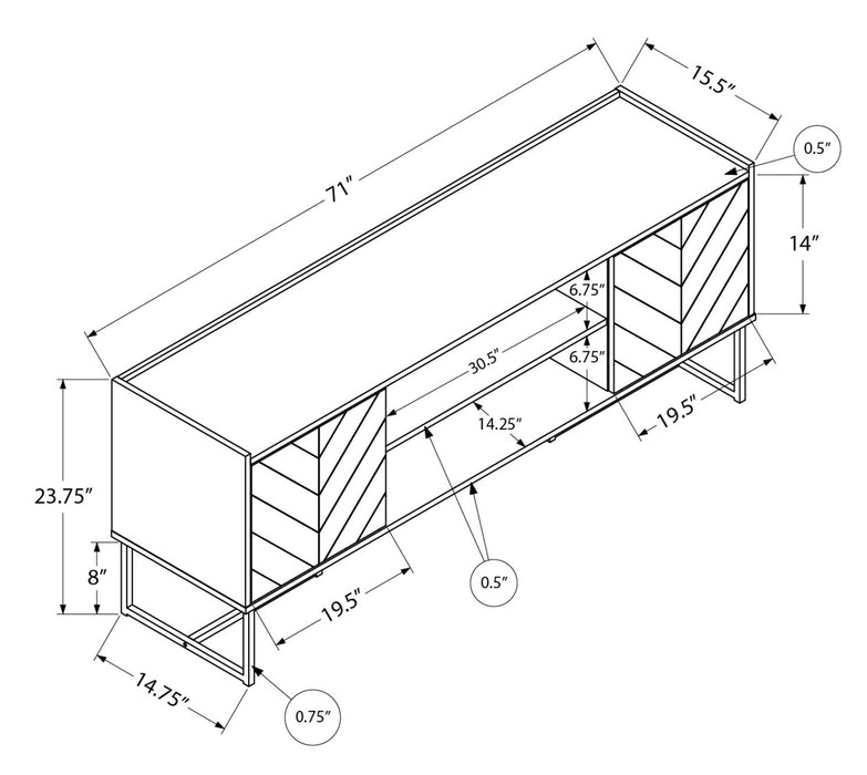 Meuble pour téléviseur moderne Archer de 71 po avec rangement et système de gestion des câbles pour téléviseurs jusqu’à 80 po - deux teintes, noir et brun