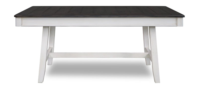 Table de salle à manger Echo de 70 po (L) en bois avec tiroirs de rangement et base à tréteaux - grise et blanche