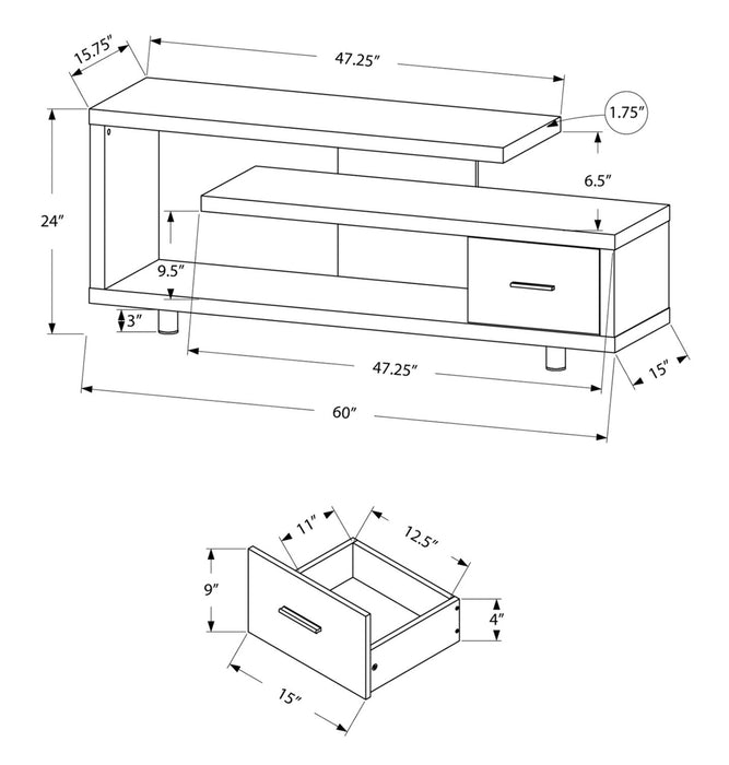 Meuble pour téléviseur moderne Rene de 60 po avec rangement et système de gestion des câbles pour téléviseurs jusqu’à 65 po - espresso