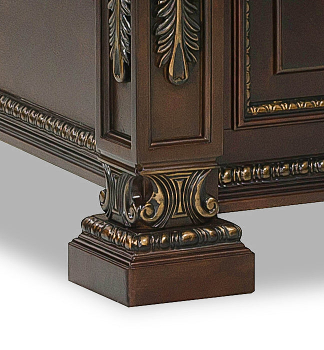 Ensemble de chambre à coucher Wynn 6 pièces avec lit, commode, miroir et table de nuit, brun cerisier - format grand lit