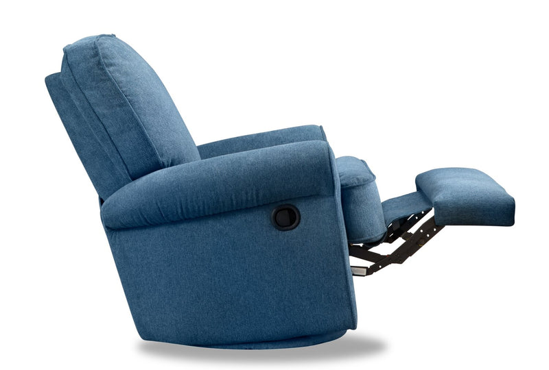 Fauteuil pivotant, coulissant et inclinable Bevin de 34,4 po en tissu de chenille - bleu