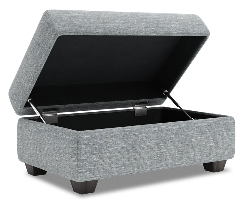 Pouf de rangement personnalisable The Trunk de Sofa Lab de 39 po fabriqué au Canada en tissu d’apparence lin - gris Luna Pewter
