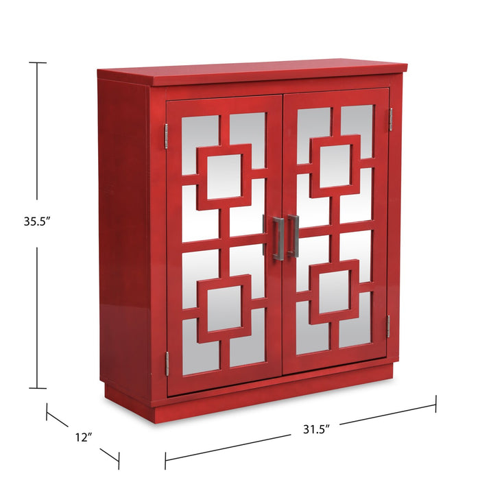 Armoire décorative Darci de 31,5 po avec portes en miroir - rouge
