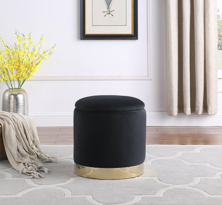 Pouf de rangement Phebe de 16,5 po avec base à bordures dorées - noir