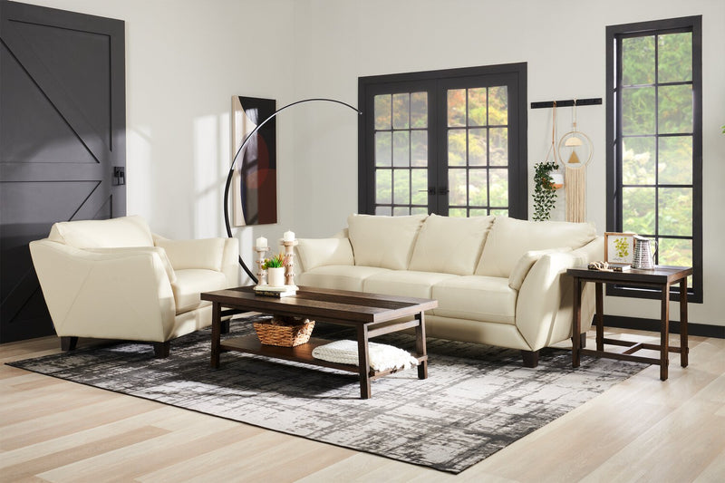 Sofa Lusso de Château d’Ax de 92 po en cuir véritable à 100 % avec pattes en bois - gris fumée