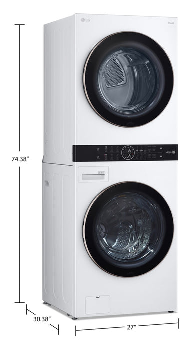 Tour de lavage WashTowerMC haute efficacité LG à chargement frontal avec laveuse de 5,2 pi³ et sécheuse de 7,4 pi³ - blanche - WKE100HWA